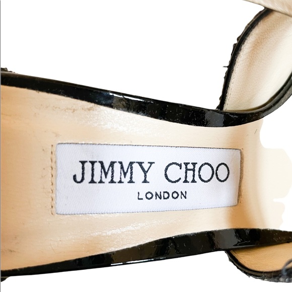 Jimmy Choo Emily 100 Bronze Mix Midnight Coarse Glitter Fabric Sandal EU 37.5 - Picture 7 of 11